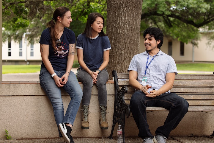 Trainees talking at Texas Biomed